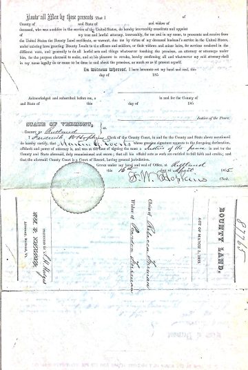 FREEMAN, Rebecca - widow petition for bounty land 1855 1